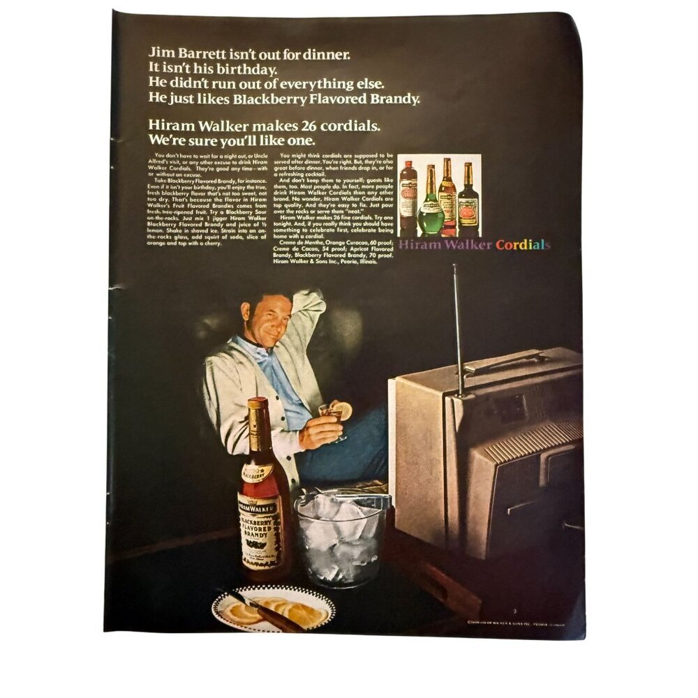 Vintage 1966 Hiram Walker Brandy Cordials Liquor Advertisement Print Ad